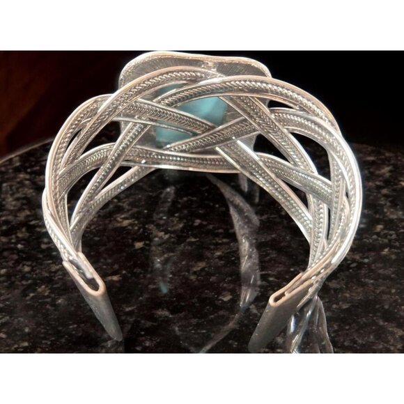 Vintage Tibetan Silver with Synthetic Turquoise Stone Cuff Bracelet Bangles - Picture 5 of 8